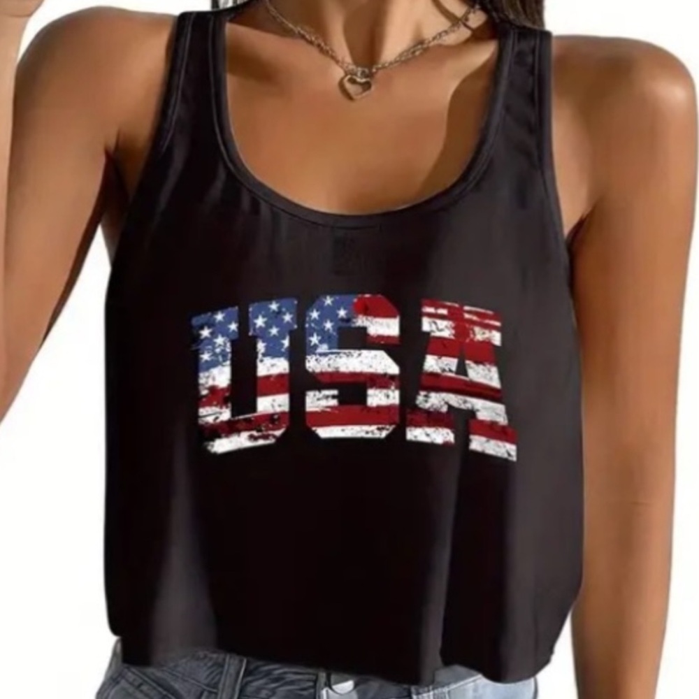 USA American Flag Black Tank Top
